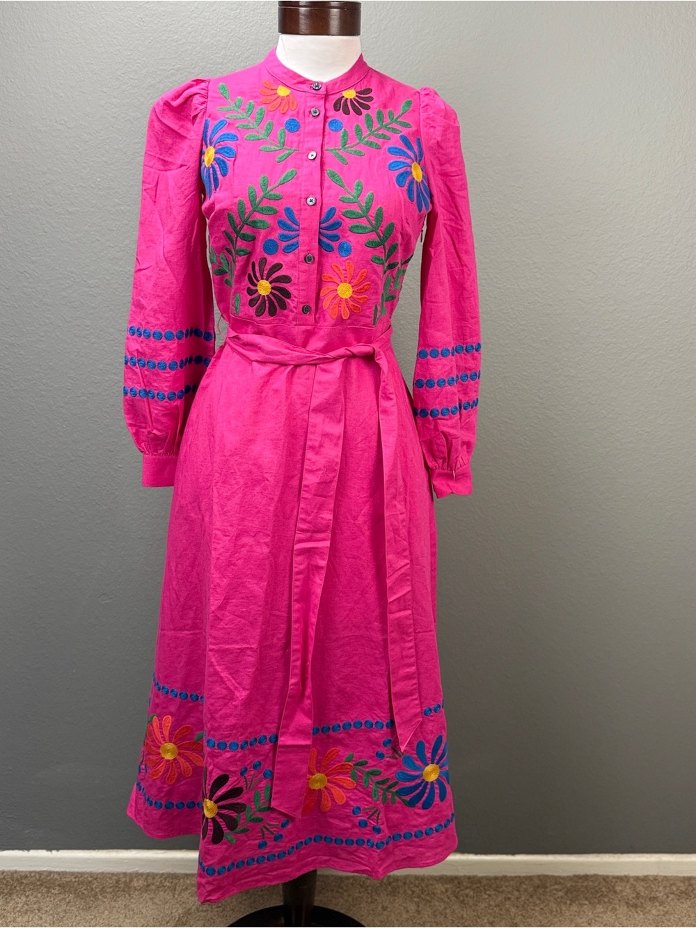Boden NWT Pink Ava Linen Blend Floral Embroidered Dress Sz 2 Wedding Guest - Picture 4 of 14
